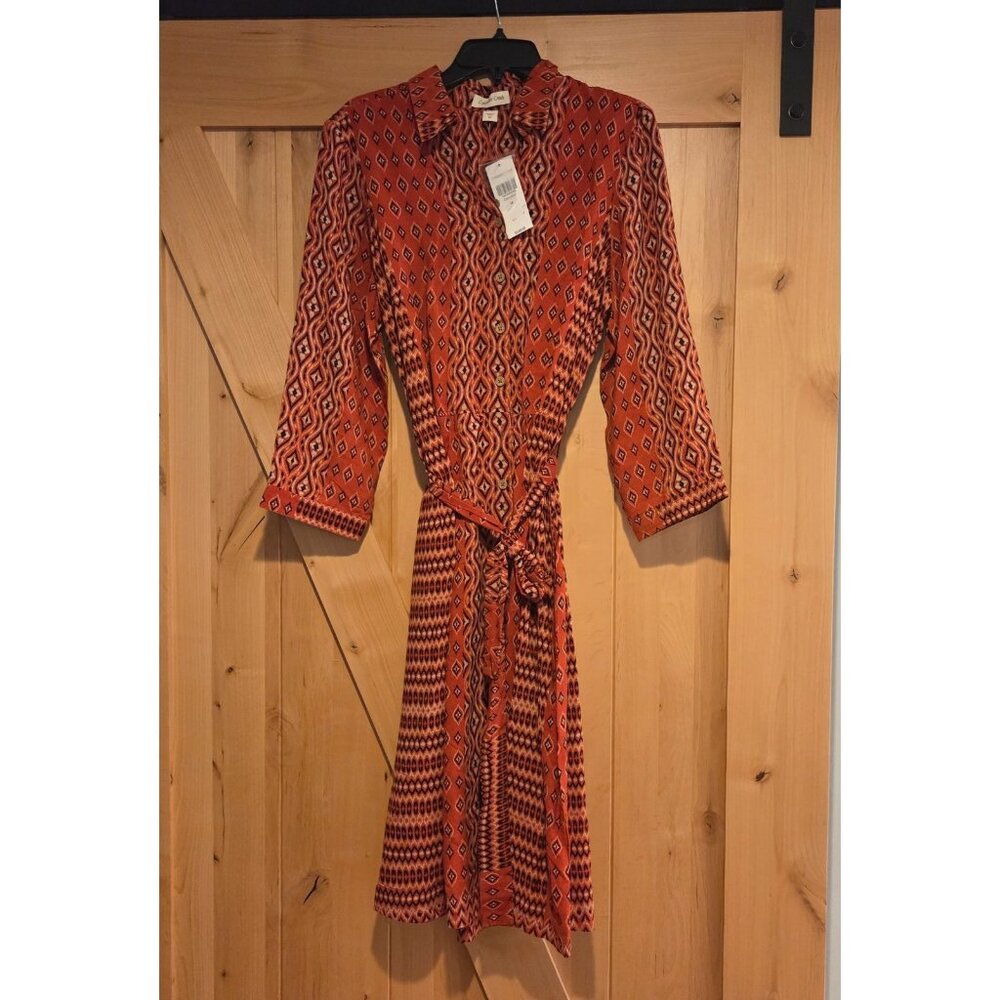 New! COLDWATER CREEK Sz 6P Viscose Dress Cinnabar Orange Handkerchief Geometric